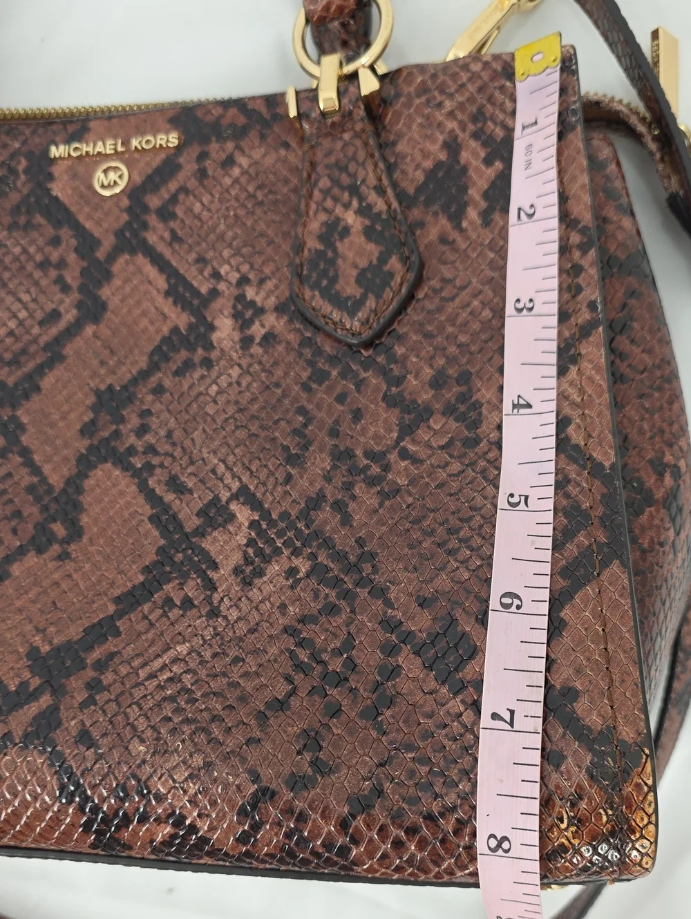 MICHAEL KORS WOMENS MARILYN‎ CROSS BODY BAG SNAKESKIN PRINT BROWN BLACK